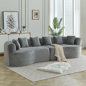 English Elm Curved Chenille Sectional Sofa Deep Seat Cloud Cushions Four Seater Modern Living Room Grey W3505P456571