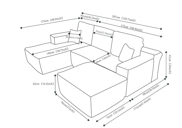 English Elm 105.7"cloud Modular U-shaped Sectional Deep Seat Corduroy Sofa for Living Room W3975S00020