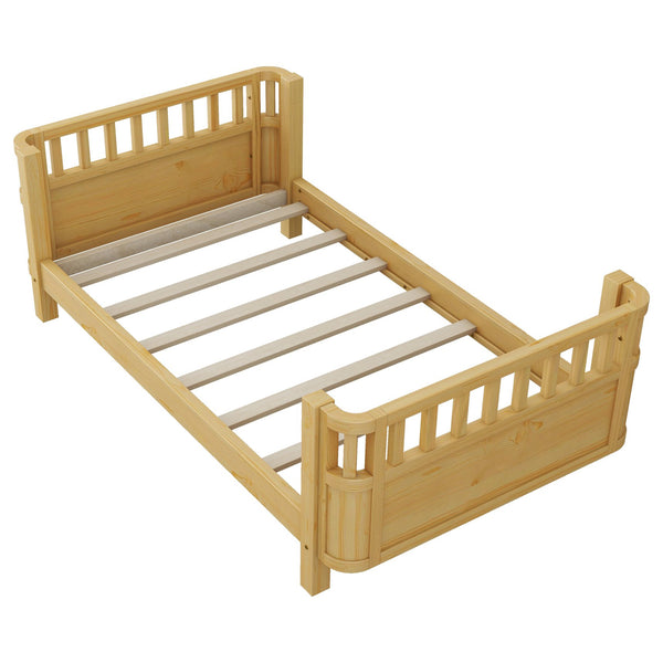 English Elm Twin Solid Pine Platform Bed with Guardrail for Kids, Low-Profile Twin Frame Durable 250LB Capacity W2593P367051