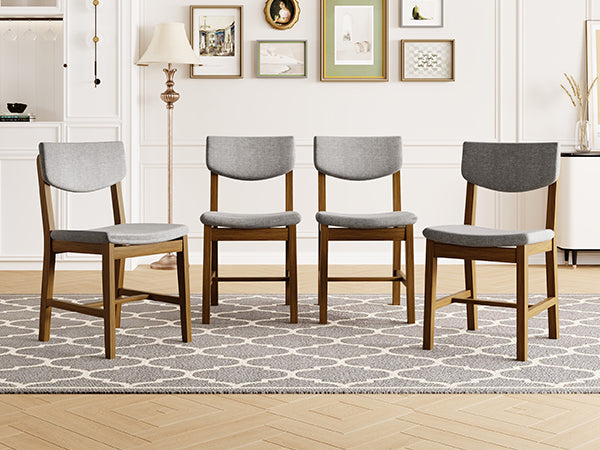 English Elm 4-piece Farmhouse Solid Wood Dining Chairs Upholstered Gray Fabric Curved Back Seating Walnut N752P368504D