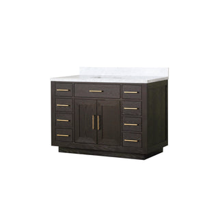 English Elm Brown Oak Single Bath Vanity 48" W X 22" D With Luxurious Carrara Marble Top & Soft-Close Drawers B2731P257691