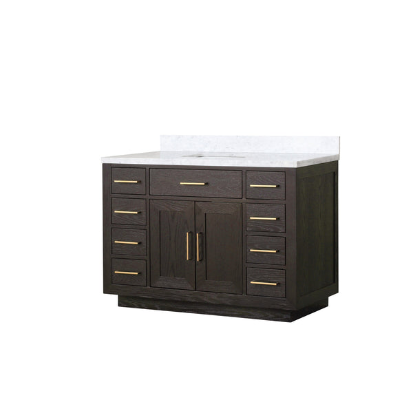 English Elm Brown Oak Single Bath Vanity 48" W X 22" D With Luxurious Carrara Marble Top & Soft-Close Drawers B2731P257691