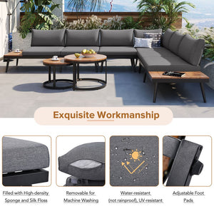 English Elm Trexm Modular Outdoor Sectional with Acacia Wood Nesting Tables and Washable Cushions TM000001AAE
