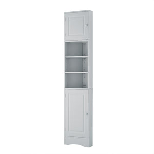 English Elm Multi-Functional Corner Cabinet Tall Trapezoid Bathroom Storage with Adjustable Shelves, Doors, Anti-Dump Device Grey WF530911AAE