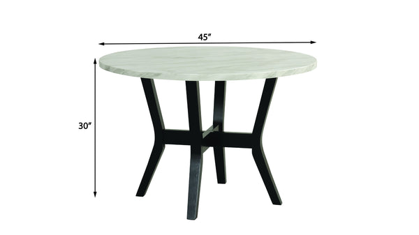 English Elm 5pc Modern Round Dining Set with Faux Marble Top & PU Upholstered Chairs, White Top Black Base, 45" B011P405693