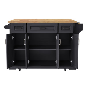 English Elm K&k Farmhouse Rolling Kitchen Island Rubberwood Drop Leaf 3 Drawers 4 Cabinet Doors Black N707S195395B