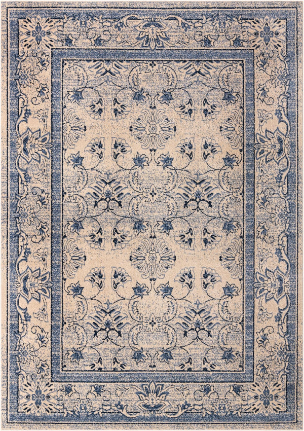 Unique Loom La Jolla Botanica Machine Made Floral Rug Ivory Blue, Beige/Blue/Light Blue/Ivory 7' 10" x 11' 0"