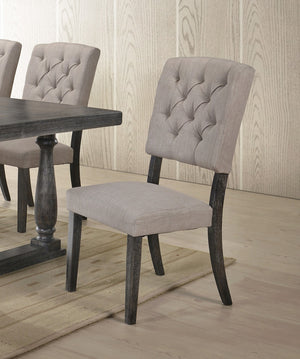 English Elm Transitional Tufted Back Dining Chairs Set of 2 – Padded Linen Upholstery, Weathered Finish Wood Frame, Rustic Charm and Comfort for Dining Rooms Gray 15 L x 45 W x 21 H B2741P345901