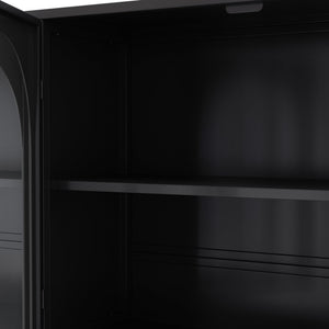 English Elm 47.25" Four-door Glass Wall Cabinet Storage - Durable Iron & Tempered Glass, Space-Saving Vertical Organizer Black W757P205949