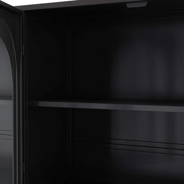 English Elm 47.25" Four-door Glass Wall Cabinet Storage - Durable Iron & Tempered Glass, Space-Saving Vertical Organizer Black W757P205949