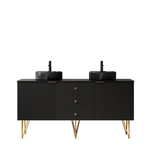 English Elm Gema 60" Freestanding Bathroom Vanity With Gold Legs, Dual Glass Basins & Durable Stone Top Upgrade W2615S00313