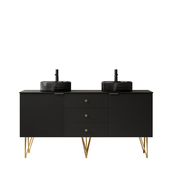 English Elm Gema 60" Freestanding Bathroom Vanity With Gold Legs, Dual Glass Basins & Durable Stone Top Upgrade W2615S00313