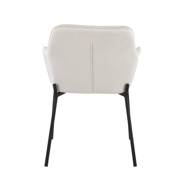 English Elm Contemporary Bucket Chair Set of 2 Cream Velvet Upholstered with Slim Black Metal Legs B202S01334