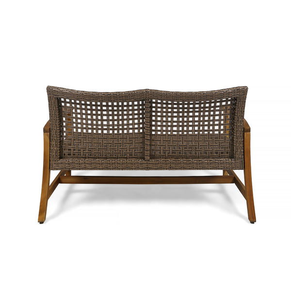 English Elm Christopher Knight Home® - HAMPTON Acacia Wood Wicker Loveseat with Iron Accents – Weather-Resistant Patio Seat, Handcrafted Comfort Natural 60396.00WTCMCA