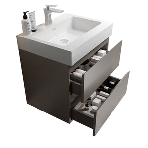 English Elm Alice 24" Gray Wall-Mounted Bathroom Vanity With Large Storage & Modern One-Piece Sink Design W1865S00004