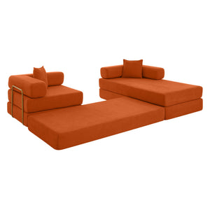 English Elm 108'' Modular Cloud Sectional Corduroy Couch with Fold Flat Backrest for Living Rooms Orange W1117S00297