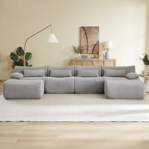 English Elm Sectional U-shaped Corduroy Sofa with Ottoman Convertible Layout for Any Living Room Grey W2339S00154