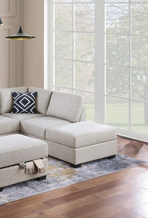English Elm 3-Piece Boucle Sectional Sofa with Reversible Chaise, Built-In Shelf & Storage Ottoman for Living Rooms Beige 34 L x 26 W x 46 H B011S01778