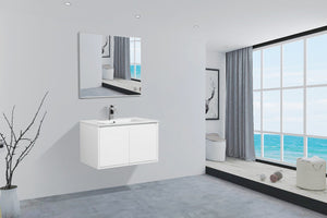 English Elm 30" Floating Bathroom Vanity Base Glossy White Soft Close Modern Wall Mount W1920P263625