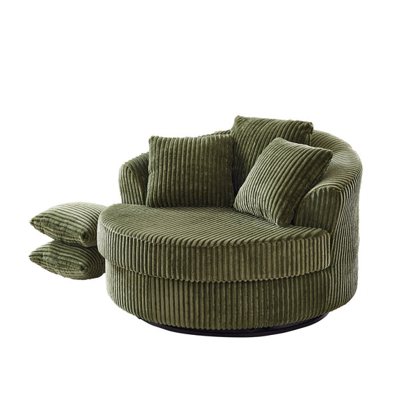 English Elm 360° Swivel Round Corduroy Lounge Chair Oversized Sculptural Seat for Living Room Green W3705S00038