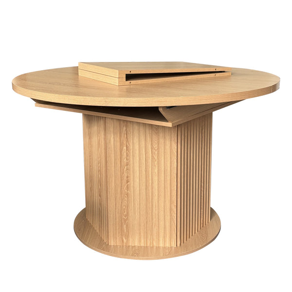 English Elm Round Adjustable Dining Table 47–63" for 4–6, Light Brown MDF & Rubberwood, Bump-Texture Base, 300lb Capacity W1347P296655