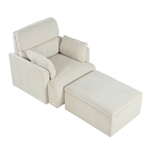 English Elm Oversized Storage Ottoman Accent Chair with Deep Wide Seat, Mid-Century Upholstered Lounge Sofa for Cozy Reading and Relaxation Beige+Grey W1028S00044