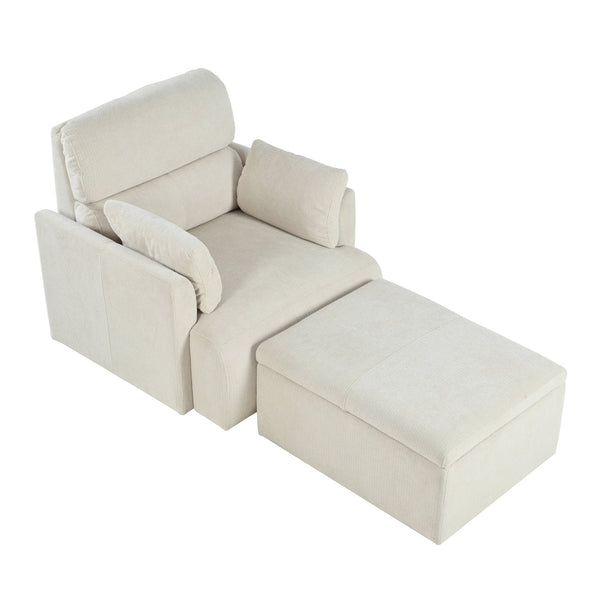 English Elm Oversized Storage Ottoman Accent Chair with Deep Wide Seat, Mid-Century Upholstered Lounge Sofa for Cozy Reading and Relaxation Beige+Grey W1028S00044