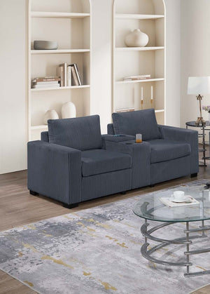 English Elm Elegant Wide-Welt Corduroy 2-Piece Sofa Set with Console Charging Station, Cup Holders, Loveseat Dark Gray 39 L x 26 W x 53 H B011S01742