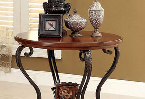 English Elm Traditional Ornate Brown Cherry End Table with Scroll Metal Legs, Open Shelf, 28"L x 28"W x 26.5"H, Classic Accent Piece B011P184987