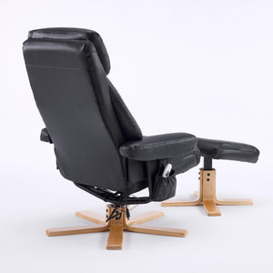 English Elm Black Pu Leather Swivel Accent Chair with Ottoman Heated Massage Wood Base Lounge W3248P465018