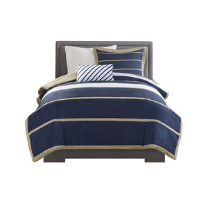JLA Home Mi Zone - Duvet Striped Navy Khaki White Set with Antimicrobial Protection, Breathable Soft Fabric, Modern Appeal 90 L x 68 W x 0.13H MZ12-268