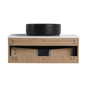 English Elm 30'' Floating Wall Mounted Vanity Hand Painted Ceramic Vessel Sink Soft Close Drawer W999S00360