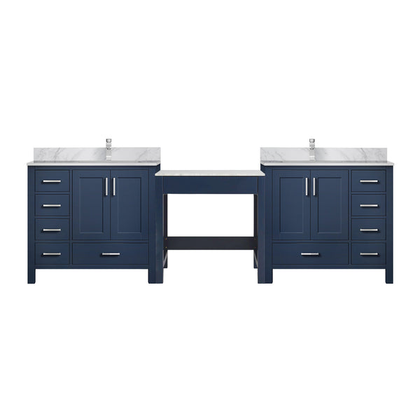 English Elm Navy Blue Double Bath Vanity With Carrara Marble Top, Chrome Faucets & Spacious Storage Solutions B2731S01187
