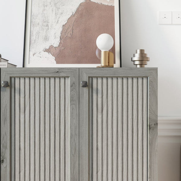 English Elm Storage Cabinet With Three Doors - Versatile Gray Sideboard Buffet With Adjustable Shelves & Easy Setup W2702P202503-GIGA