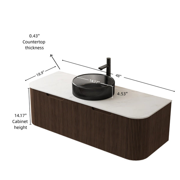 English Elm Dina Floating Bathroom Vanity with Crystal Glass Basin and Sintered Stone Top Black,Carrara White,Walnut W2615S00243