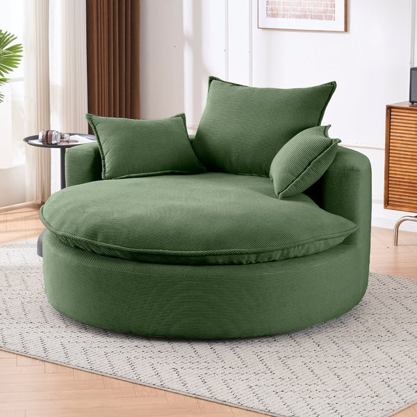English Elm 360 Swivel Corduroy Barrel Lounge Chair with Pillows for Living Room or Bedroom Green W1752P410948