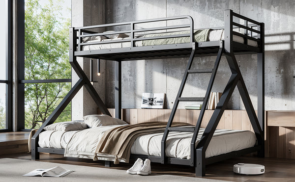 English Elm Twin Xl Over Queen Metal Bunk Bed Low Profile Steel Frame for Guest Rooms W5305S00032