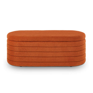 English Elm Modern Boucle Upholstered Oval Bench with Hinged Lid Storage for Bedroom Entryway Orange W2186P193119