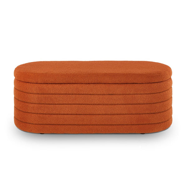 English Elm Modern Boucle Upholstered Oval Bench with Hinged Lid Storage for Bedroom Entryway Orange W2186P193119