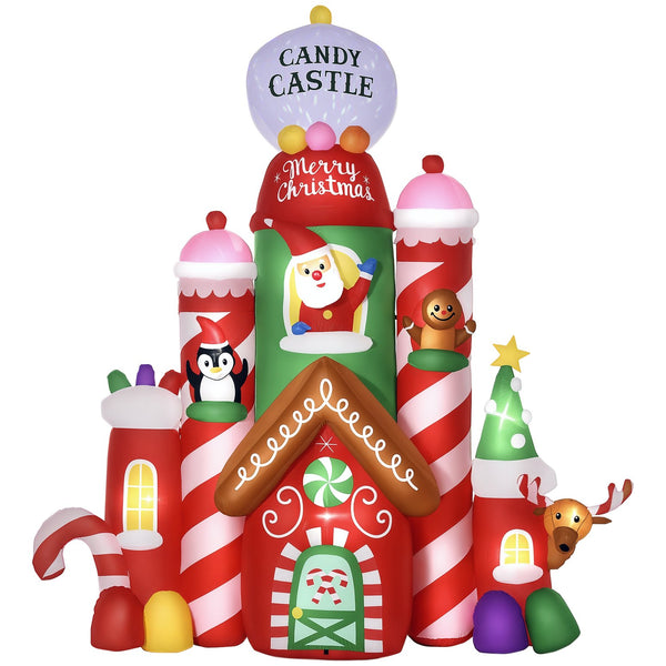 English Elm 10ft Inflatable Candy Castle with Led Lights Santa Penguin Holiday Yard Display T3971P404185