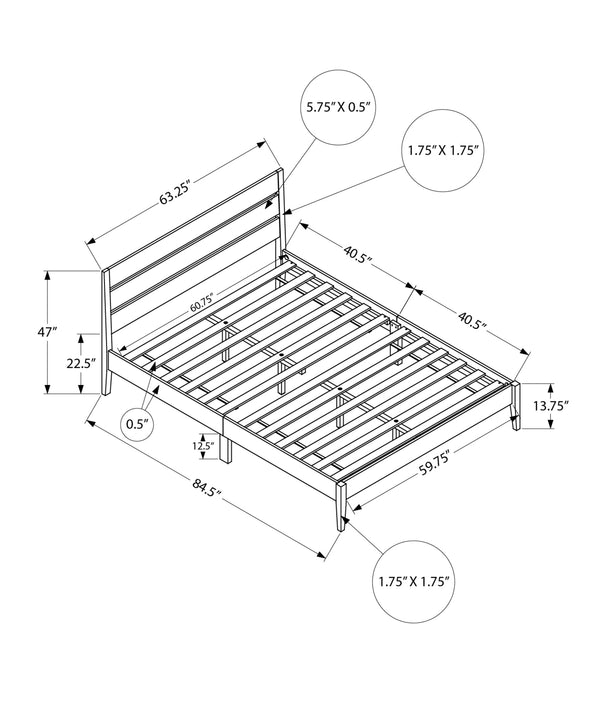 English Elm Bed, Contemporary Queen Platform Bed with Slatted Headboard, Solid Wood Frame, 600lb Capacity Grey 66 L x 15 W x 9 H B2710P287060