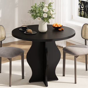 English Elm 31.5 Inch Round Farmhouse Dining Table Wave Pedestal Veneer Top Seats Two Black T5618P448233