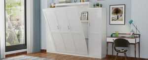 English Elm Full Size Murphy Bed with Dual Wardrobes Pine Mdf Frame for Guest or Bedroom N733S339778K