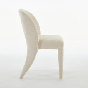 English Elm Beige Chenille Dining Chair Set of 2 with Sculptural Open Back and Iron Frame W3615P500490