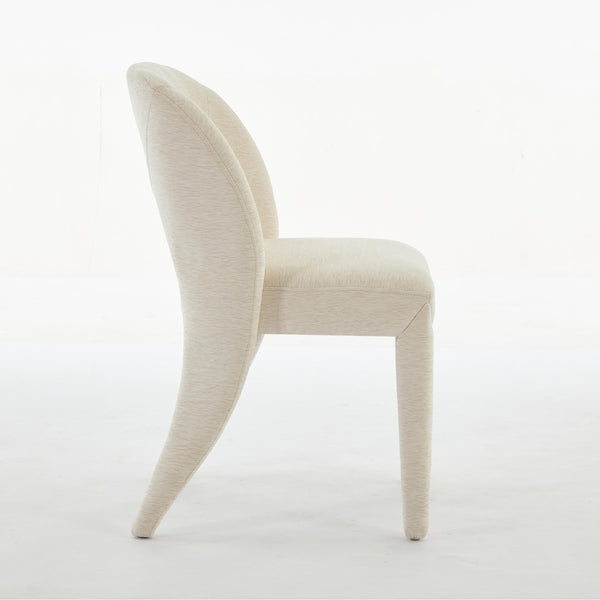 English Elm Beige Chenille Dining Chair Set of 2 with Sculptural Open Back and Iron Frame W3615P500490