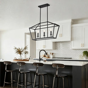 English Elm 3-light Industrial Farmhouse Linear Chandelier Matte Black Metal for Island or Dining W5008P465017