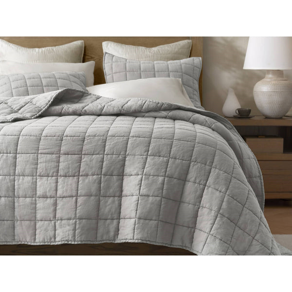 English Elm 3-piece French Linen Quilt Set Garment Washed Breathable Box Stitched Bedding Gray B035P408299