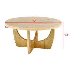 English Elm 36" Mid Century Modern Round Coffee Table in Oak - 36" 30mm Top, Cross Legs, Durable 160lb Capacity W1801P195677