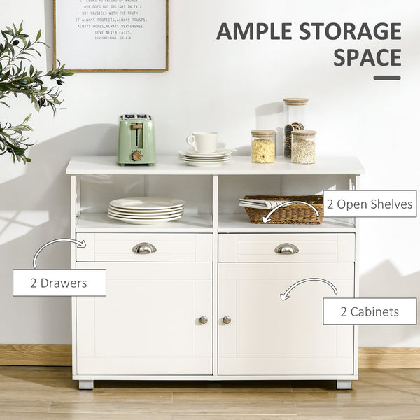 English Elm Homcom Versatile Buffet Cabinet With Large Tabletop, Organized Storage & Adjustable Shelving, White W2225P217407