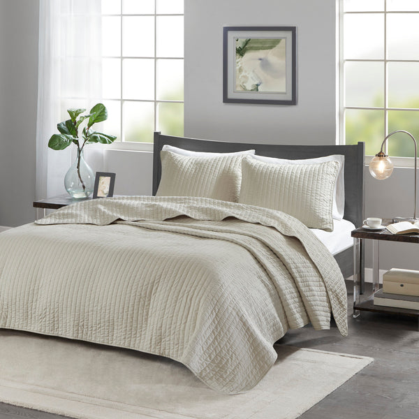 English Elm 3 Piece Keaton Reversible Quilt Set Full/Queen – Brushed Microfiber, Channel Stitching, Antimicrobial Freshness Protection Cream 15.35 L x 17.72 W x 6.3 H B035129045